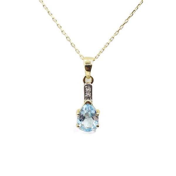GOLD PLATED STERLING SILVER NATURAL BLUE TOPAZ PENDANT WITH GOLD PLATED STERLING SILVER CHAIN, RETAI
