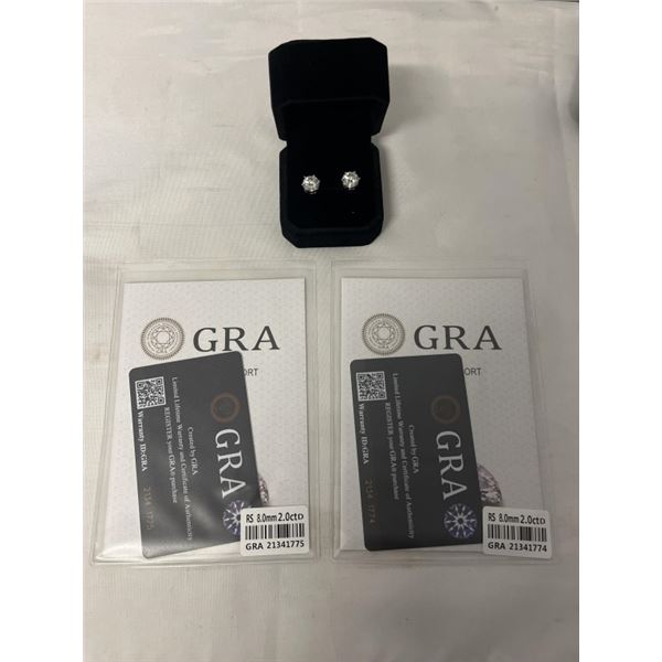 NEW S925 2.0CT EACH MOISSANITE LAB DIAMOND STUF EARRINGS, MOUNTED IN 925 STERLING SILVER W/ WHITE GO