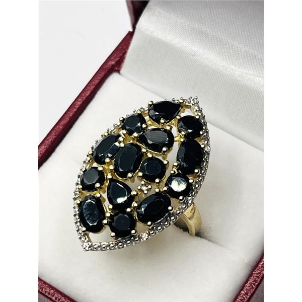 GOLD PLATED STERLING SILVER NATURAL EMERALD (0.55CT), NATURAL BLACK ONYX (3.65CT) WITH NATURAL WHITE