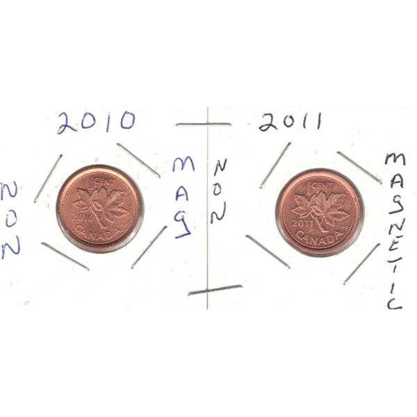 Canadian Small Cent Pennys, Non-Magnetic