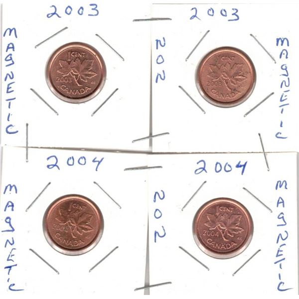 Canadian Small Cent Pennys, Magnetic and Non-Magnetic
