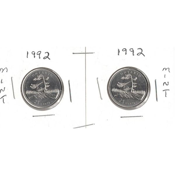 TWO 1992 Canadian 25-cent Ontario provincial quarters