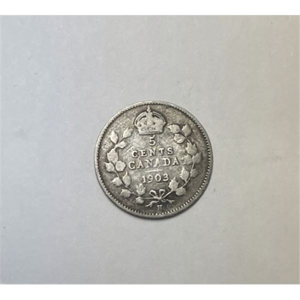 1903-H Canadian Five Cent Coin,VG,92.5% Silver