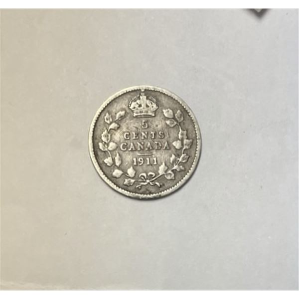 1911 Canadian Five Cent Coin, VG