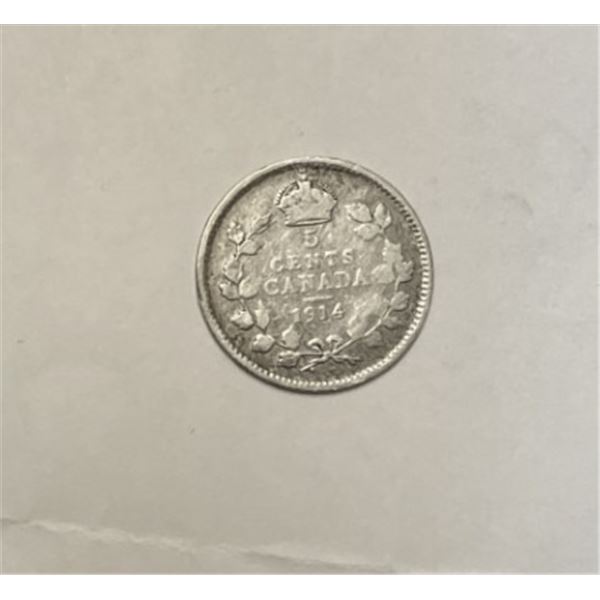1914 Canadian Five Cent Coin, VG