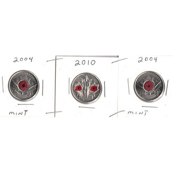 2004 and 2010 Canadian Quarters, Poppys, WC, Uncirculated