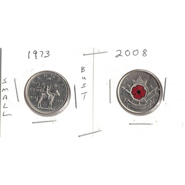 1973 and 2008 Canadian Quarters, RCMP & Red Poppy