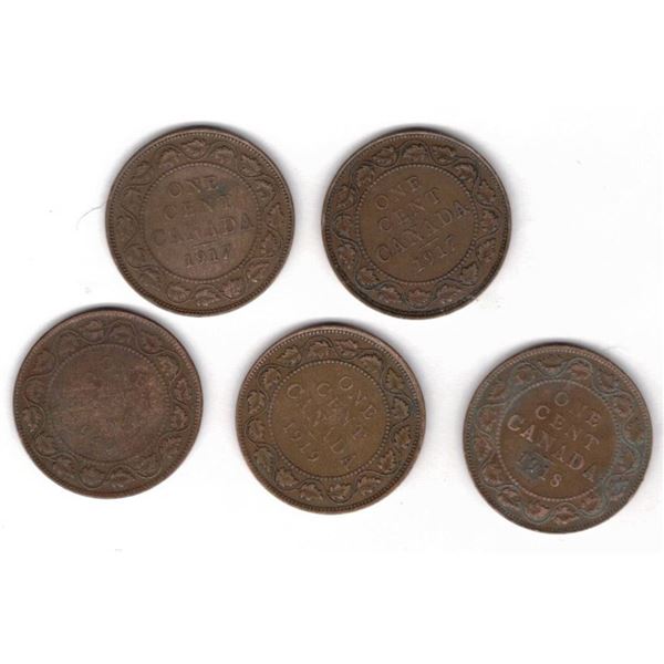  1916, 1917, 1918, 1919 and 1920 Canada Large One Cents