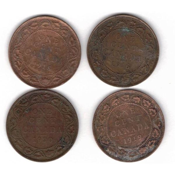 1917, 1918, 1919 and 1920 Canada Large One Cent