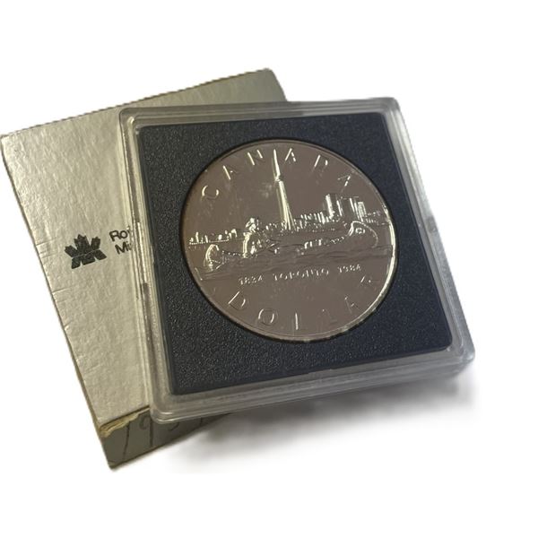 1984 (1834-) Canadian  City of Toronto 150th Anniv Proof Silver Dollar Coin , 50% Silver