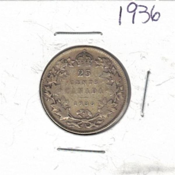 1936 Canada Twenty Five Cent Coin