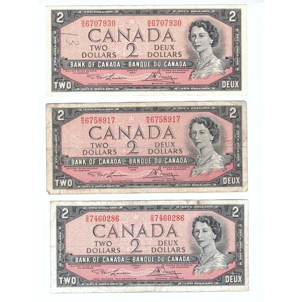 1954 Quantity of THREE Two Dollar Bills