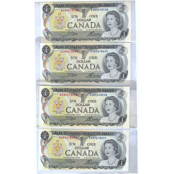 1973  FOUR Consecutive One Dollar Bills
