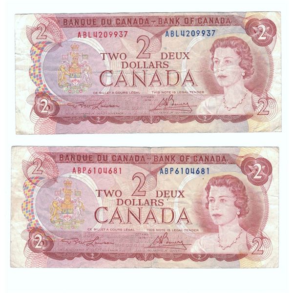1974 Quantity of Two  Two Dollar Bills