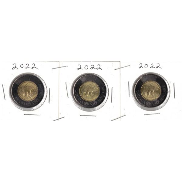 THREE 2022 Toonies Uncirculated ,  Black Ring Toonie Commemorative Coin