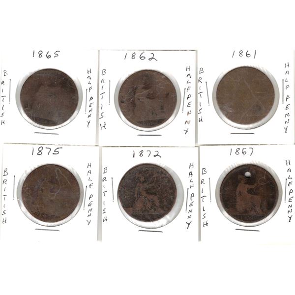 1861, 1862, 1865, 1867, 1872 and 1875 British Half Penny