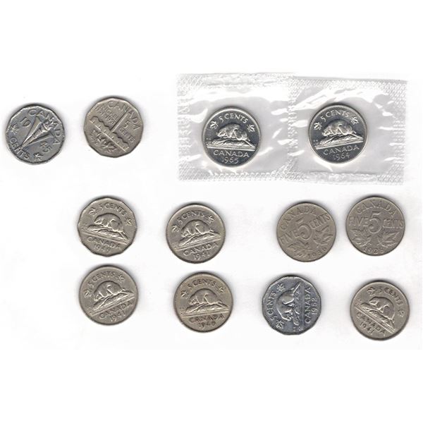 TWELVE Canadian Nickels