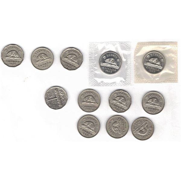 TWELVE Canadian Nickels
