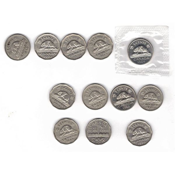TWELVE Canadian Nickels