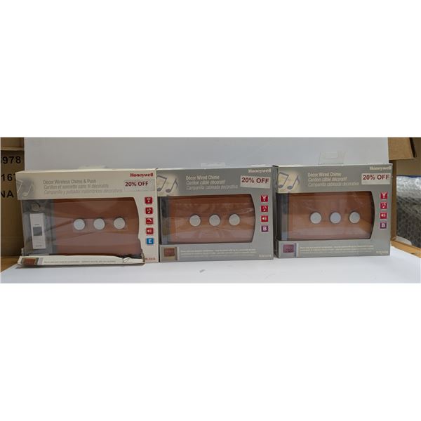 (2) Honey Well Decor Wire Chime and (1) Wireless Chime and Push