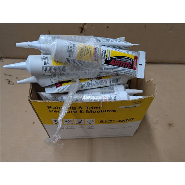 Box of DUPOINT Siliconized Acrylic Caulk Airtite, Clear, and water Resistant
