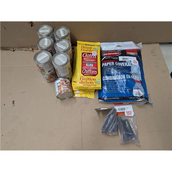 Lot of Wood Finishing Cloths, Spar Varnish, and etc.