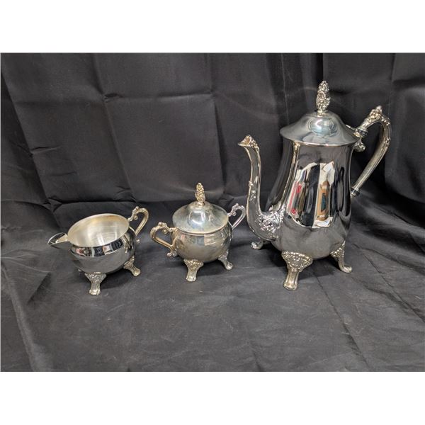 Lot of E.P. Brass Silver Plated Cream + Sugar and Tea Pot