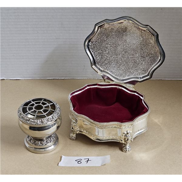 Vintage Silver Plated Jewelry Box & Rose Bowl