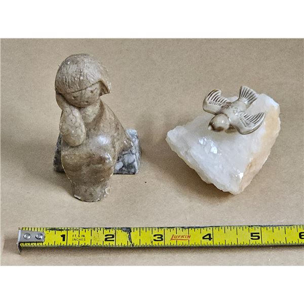 Girl on Stone Carving, Wade Figurine, White Quartz Crystal