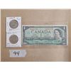 Image 1 : 1967 Canadian $1 Bill, 1967 & 2017 Commemorative Nickles