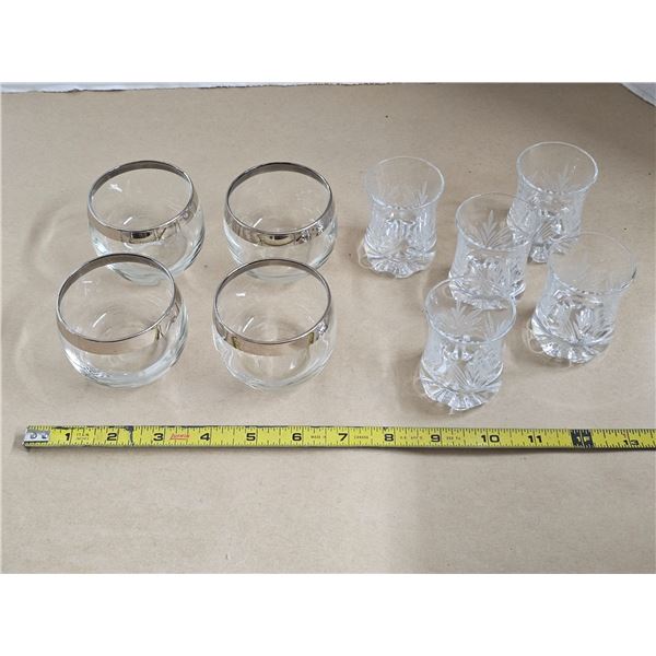 Set of 4 Vintage Roly Poly Glasses (One has crack), Set of 5 Lavorto Mano crystal barware