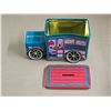 Image 2 : Vintage Hickory Farms Santa Christmas Truck Tin, 2 Cast Iron Horse Toy Pieces