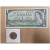 Image 1 : 1967 Canadian $1 Bill and 1967 Commemorative Nickle