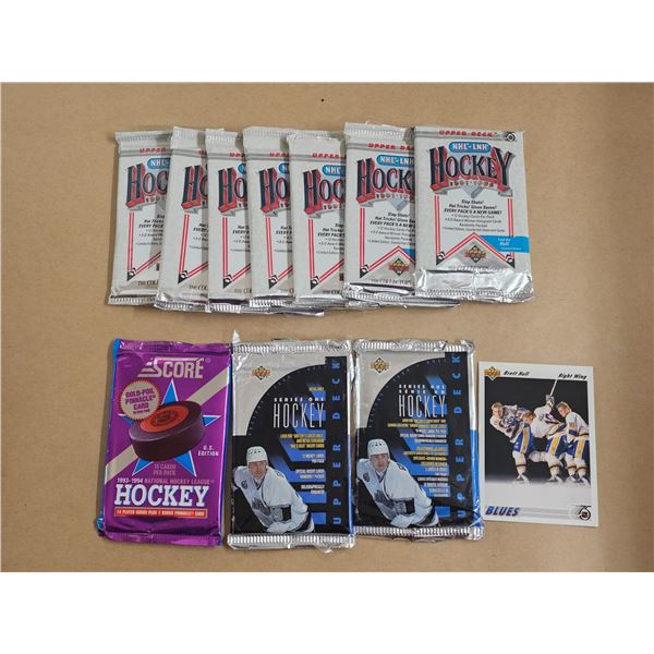 (10) Packs of REPACKED 1991-1994 Cards 15 cards per pack + (1) Brett Hull Card