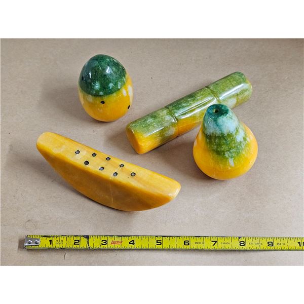 Set of 4 Alabaster Stone Fruit Carvings