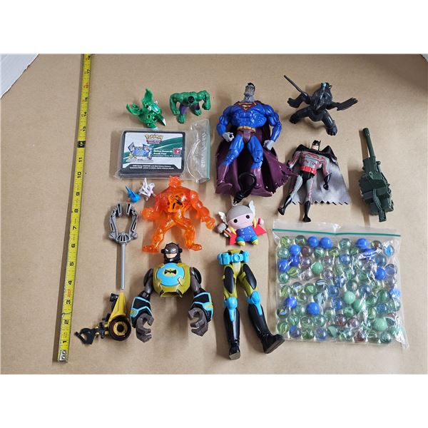 Assorted Toy Lot inc. Bag of (Vintage?) Marbles.  Pokemon TCG Cards UNCHECKED