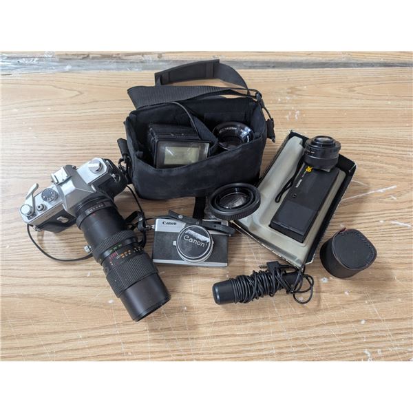 Assortment of Cameras w/ Add On's and Accessories
