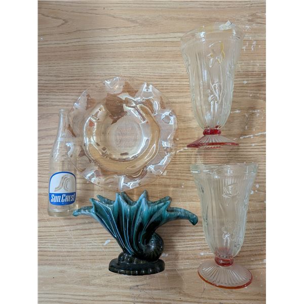 Lot of Vintage Glassware (Possible Blue Mountain, Sun crest Pop Bottle, and etc.)