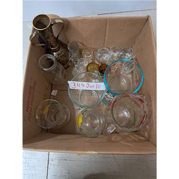 glass dishes. Measuring cups + cups