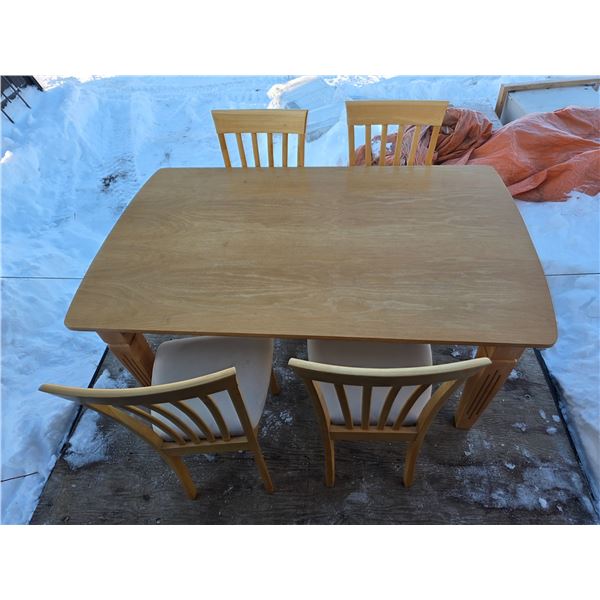 Wood table with 4 chairs- 60" by 38" by 40"H