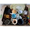 Image 1 : glass cup, plates, coffee kettle, salt + pepper shakers