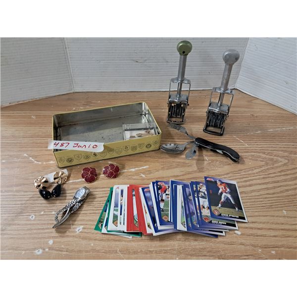 stamps, multi cuttlery, sport cards, jewlery + watch