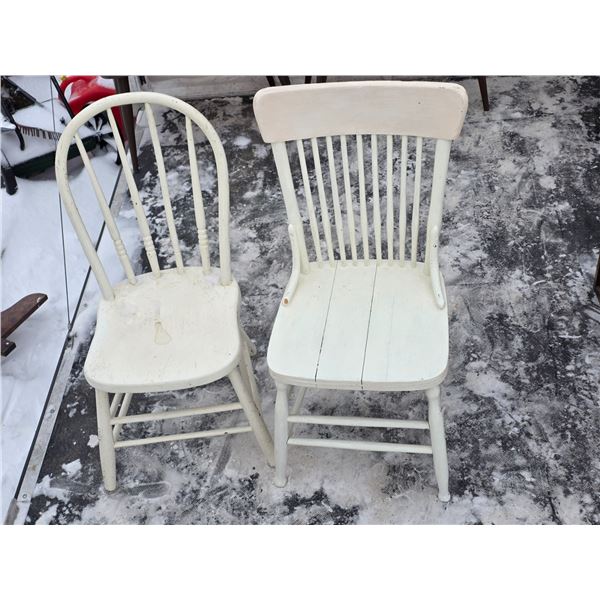 2 white wooden chairs- 30"H on both