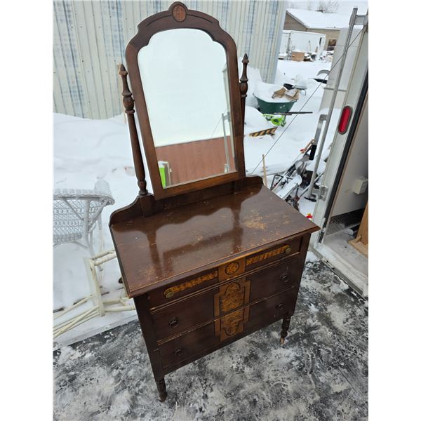 Antique dresser and mirror- 32" by 18" by 70"H