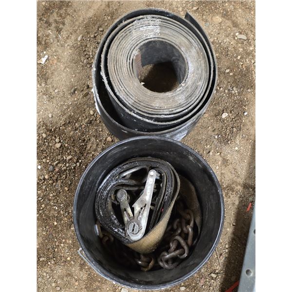 Bucket of chains, straps and drive belt