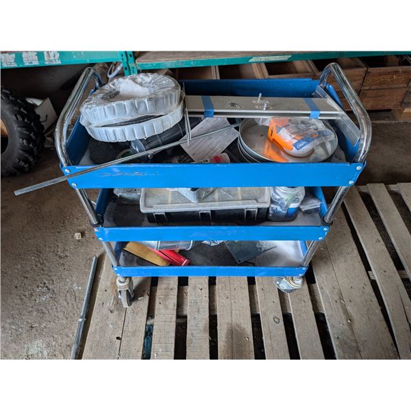 Blue Rolling Shop Metal Cart w/ misc. (33"x16"x28")