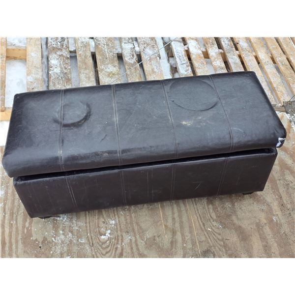 Leather foot stool/ chest with contents- 48"L