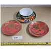 Image 1 : Hand Painted Meito Tea Set, (2) Vintage M.E.W. Red & Gold 24K.T.G.P Saucers