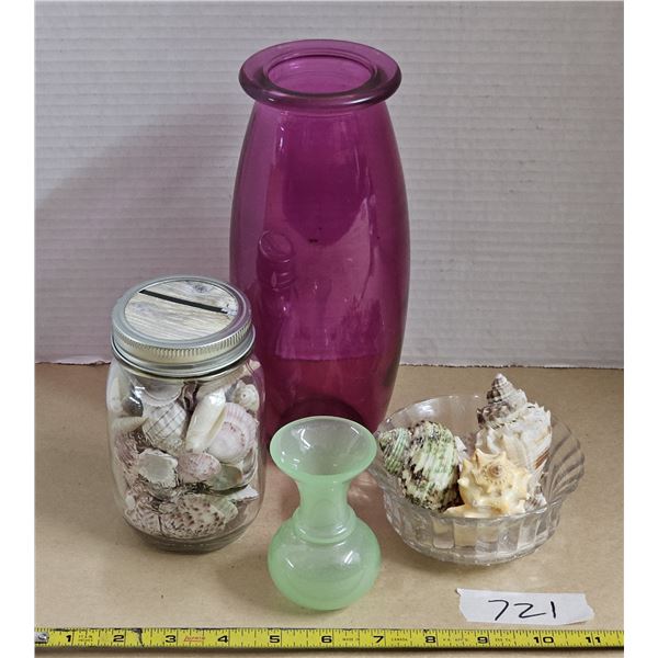 Lot of Assorted items inc. (2) Vases, Seashells, Etc.