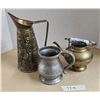Image 1 : Vintage Hammered Brass Teapot, Brass Ale Pitcher, Pewter Mug